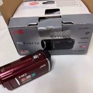 JVC Everio GZ-HM30 HD Camcorder Red 40x Optical Zoom Minolta Lens Box Case Works